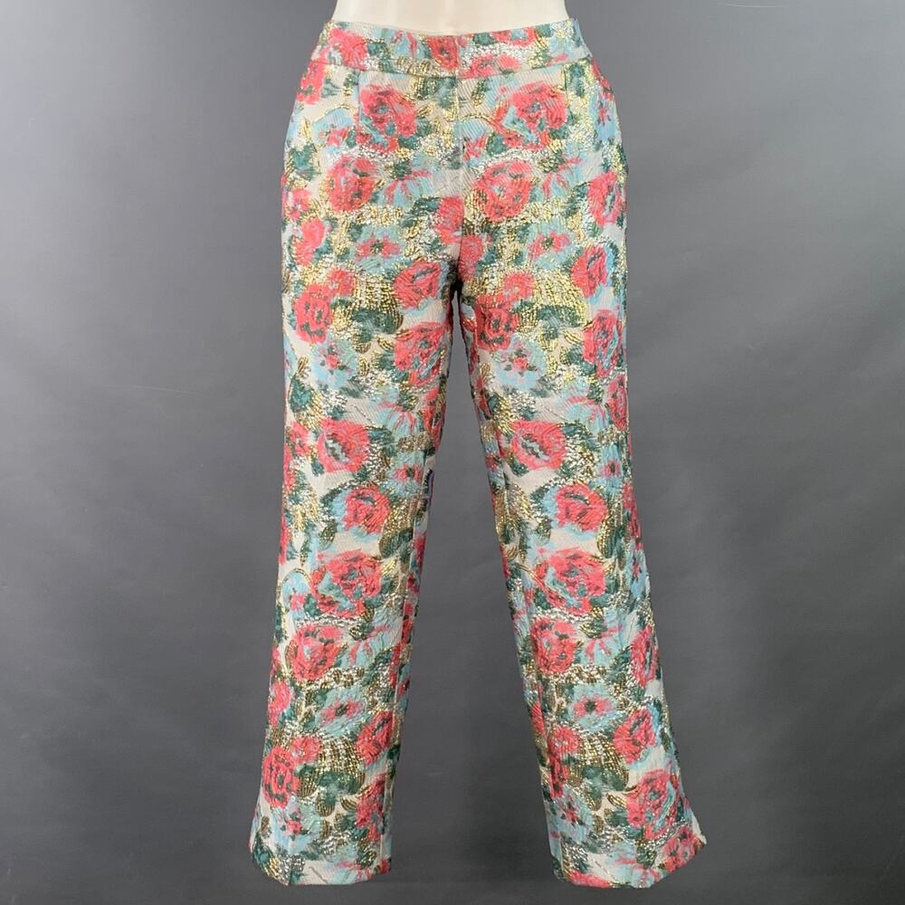 DOLCE & GABBANA Size 6 White Pink Jacquard Floral Capri Dress Pants